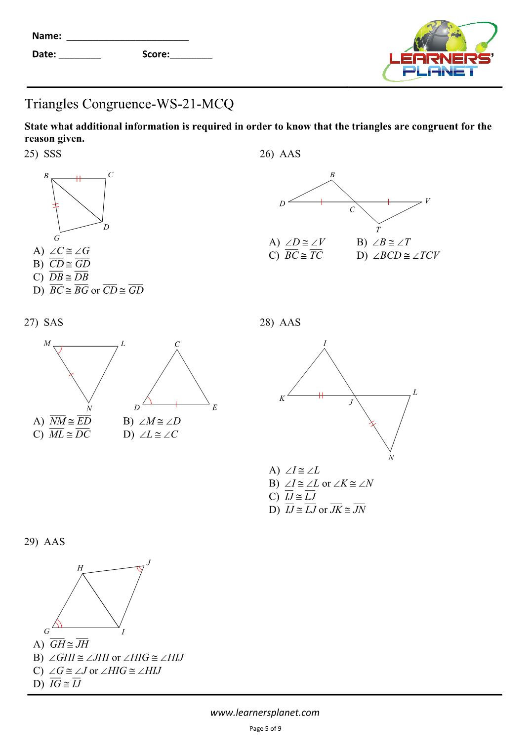 Triangle Congruence Practice Worksheet Congruent Triangles Worksheet Grade 8 Exercise