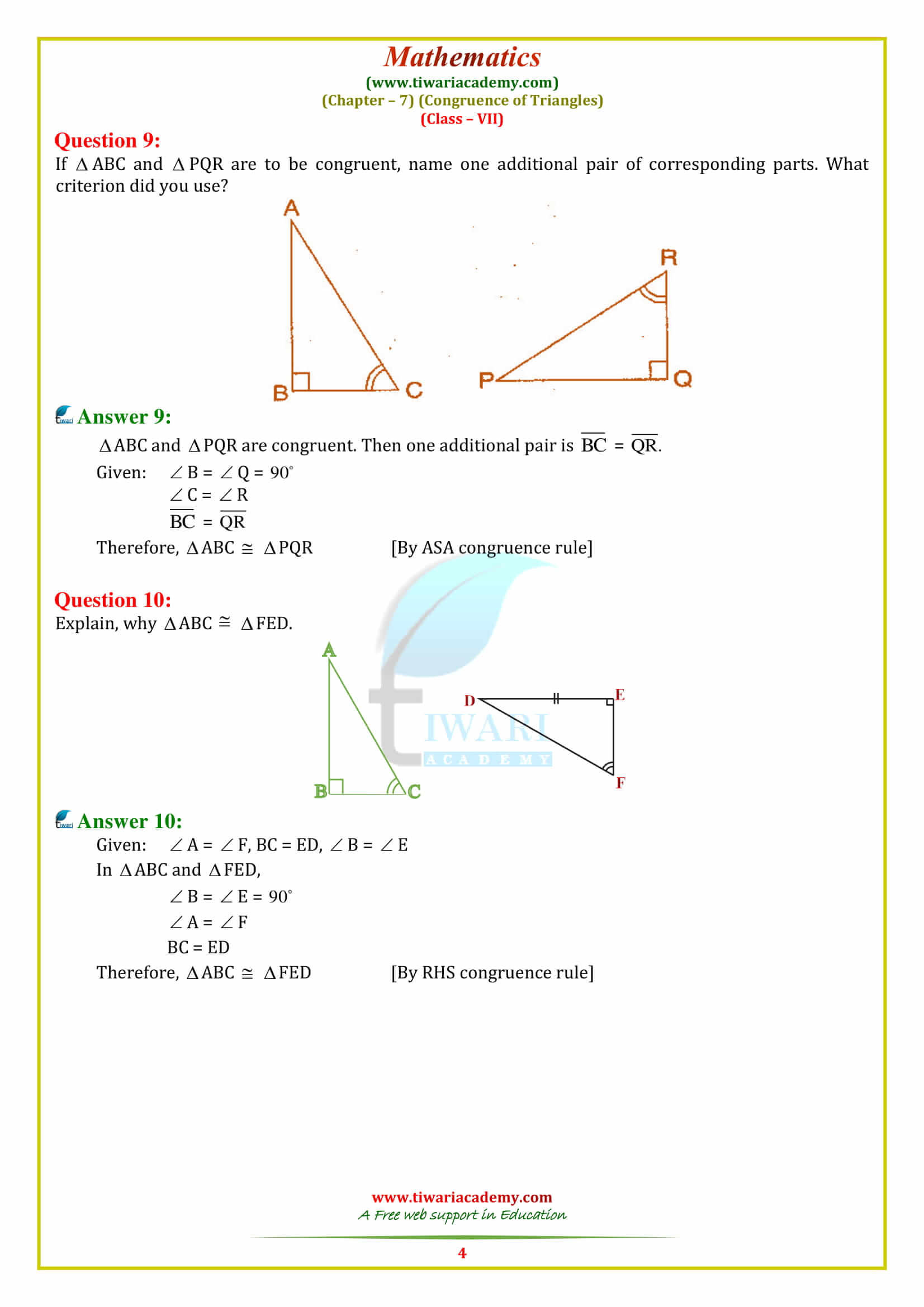 Triangle Congruence Practice Worksheet Worksheet Congruence Triangles for Class 9