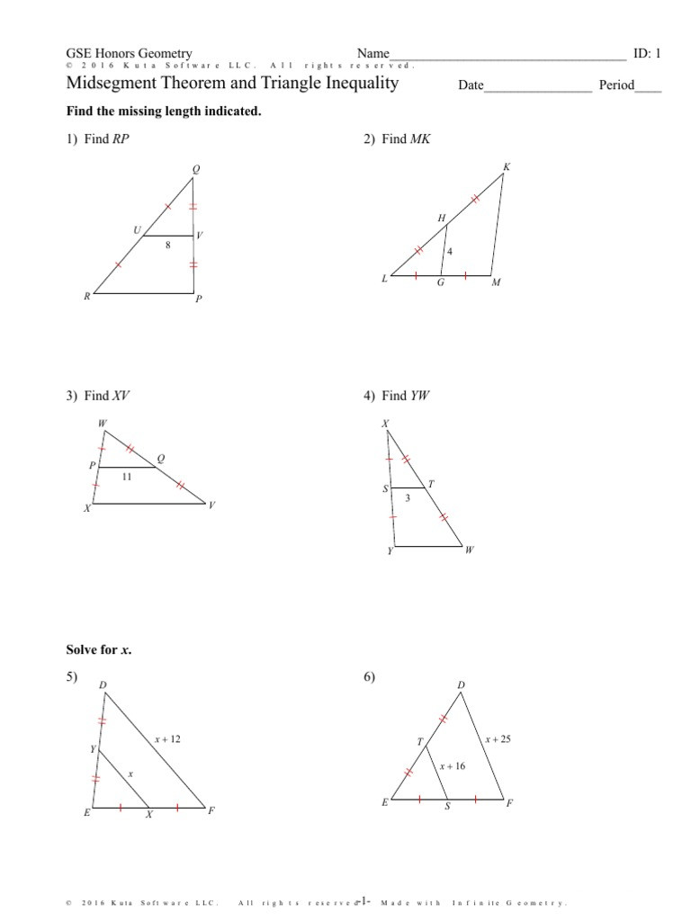 Triangle Inequality theorem Worksheet Midsegment theorem and Triangle Inequality Worksheet and