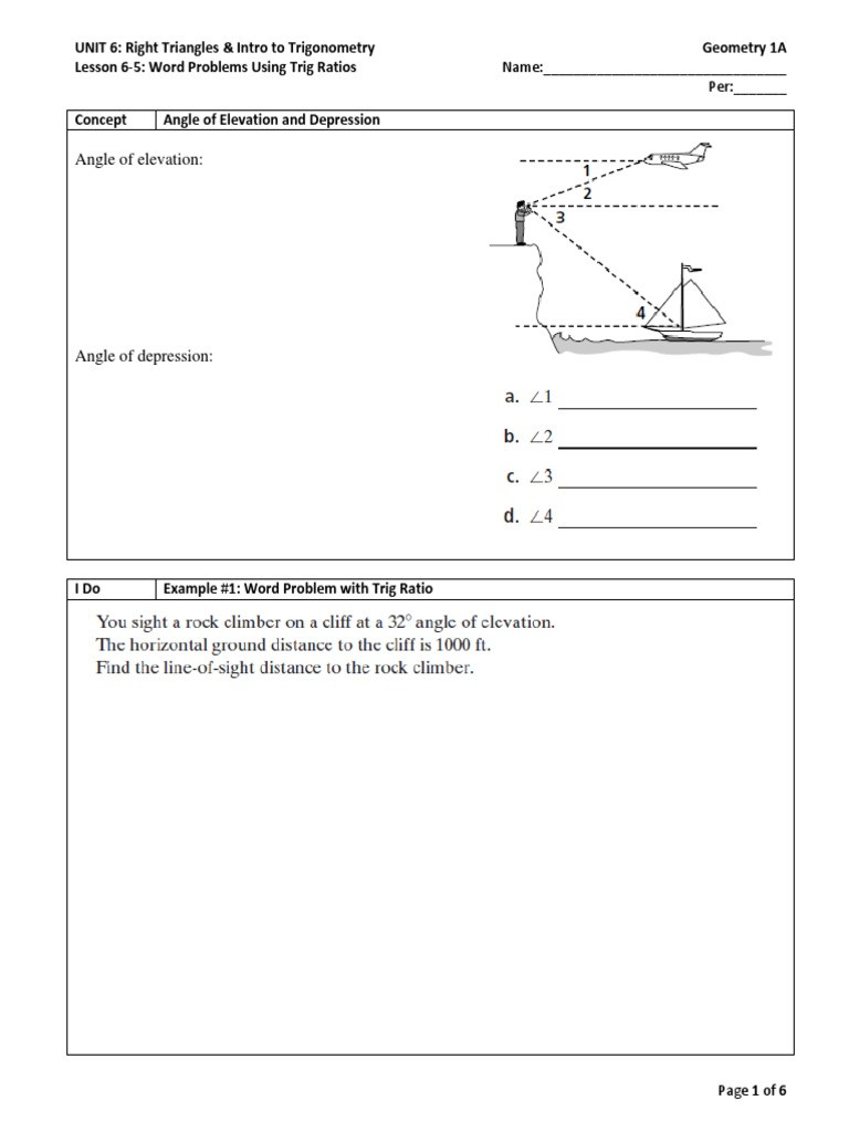 Trig Word Problems Worksheet 6 5 Word Problems Notes Trigonometry Euclid