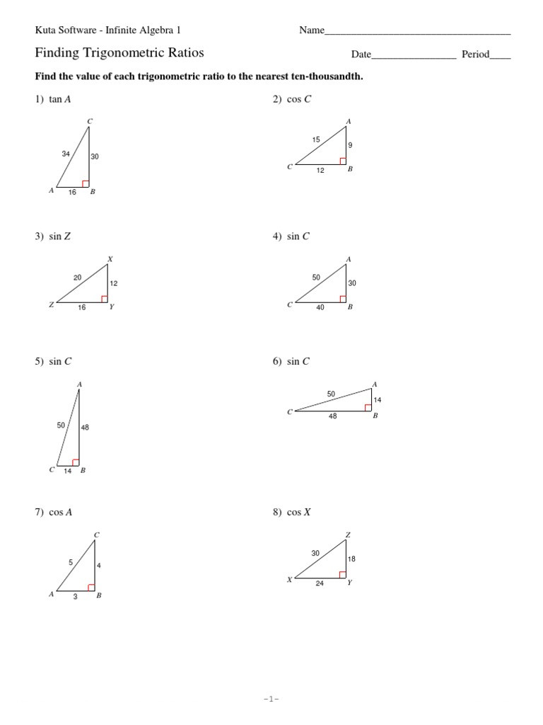 Trigonometric Ratios Worksheet Answers Finding Trigonometric Ratios Trigonometric Functions