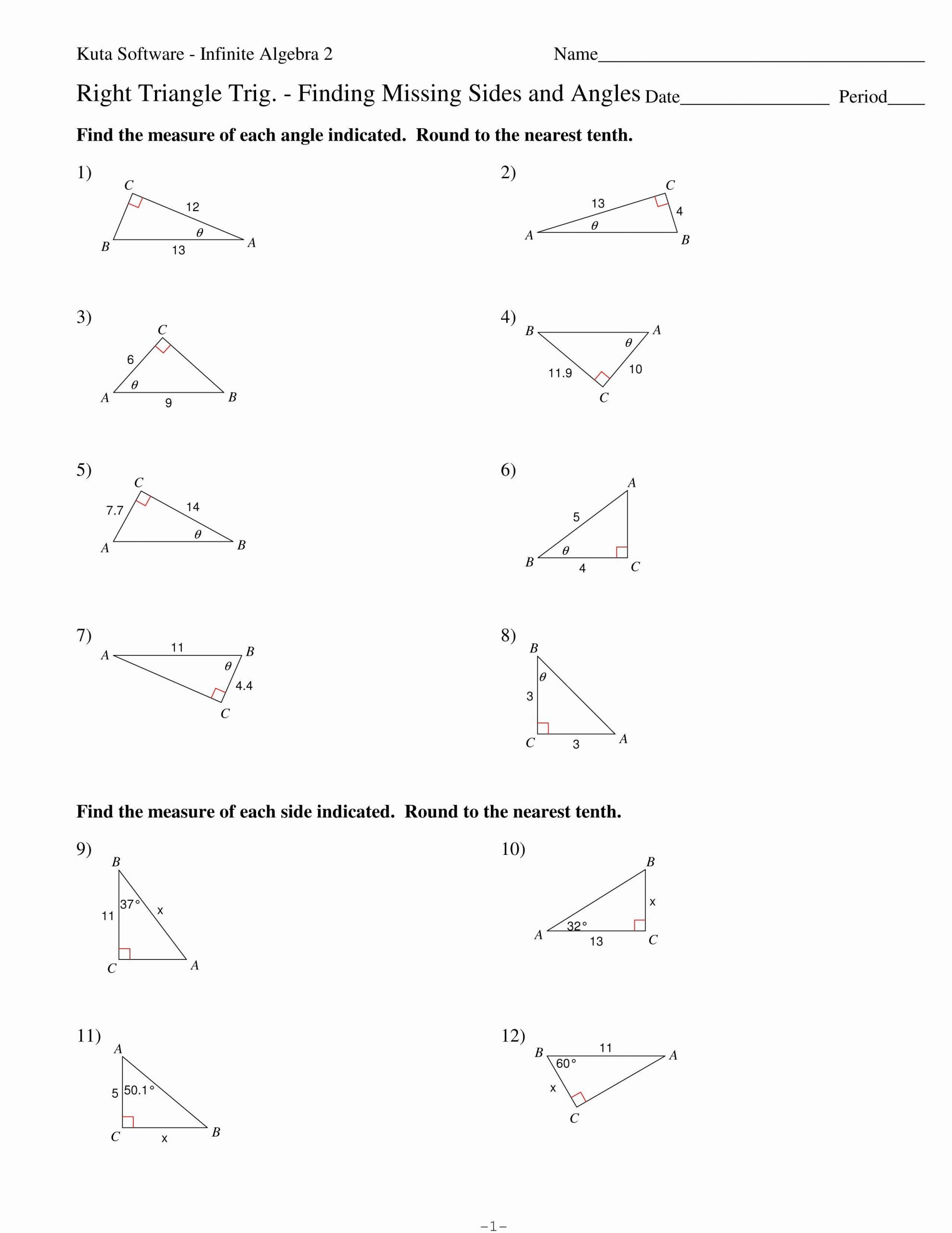 Trigonometric Ratios Worksheet Answers Right Triangle Trigonometry Worksheets