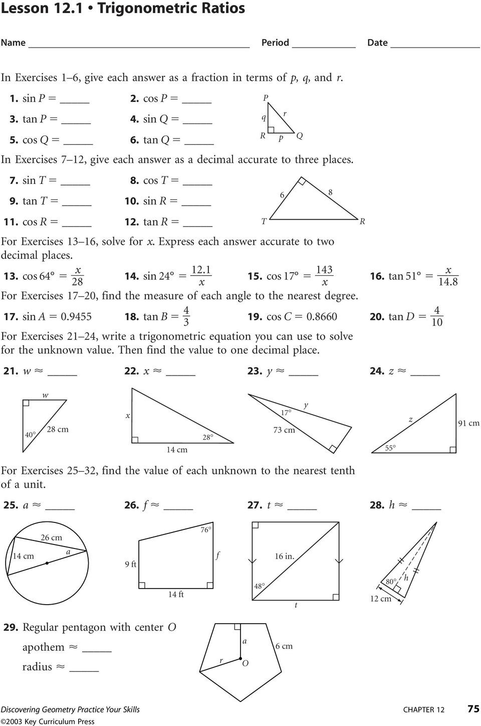 Trigonometric Ratios Worksheet Answers Trigonometry Ratios Worksheet – Colabug