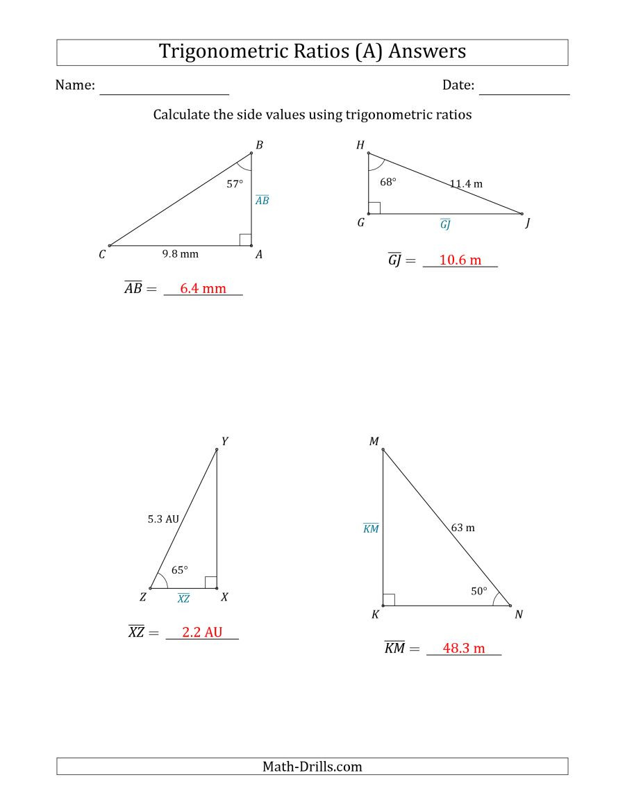 Trigonometric Ratios Worksheet Answers Trigonometry Ratios Worksheet – Colabug