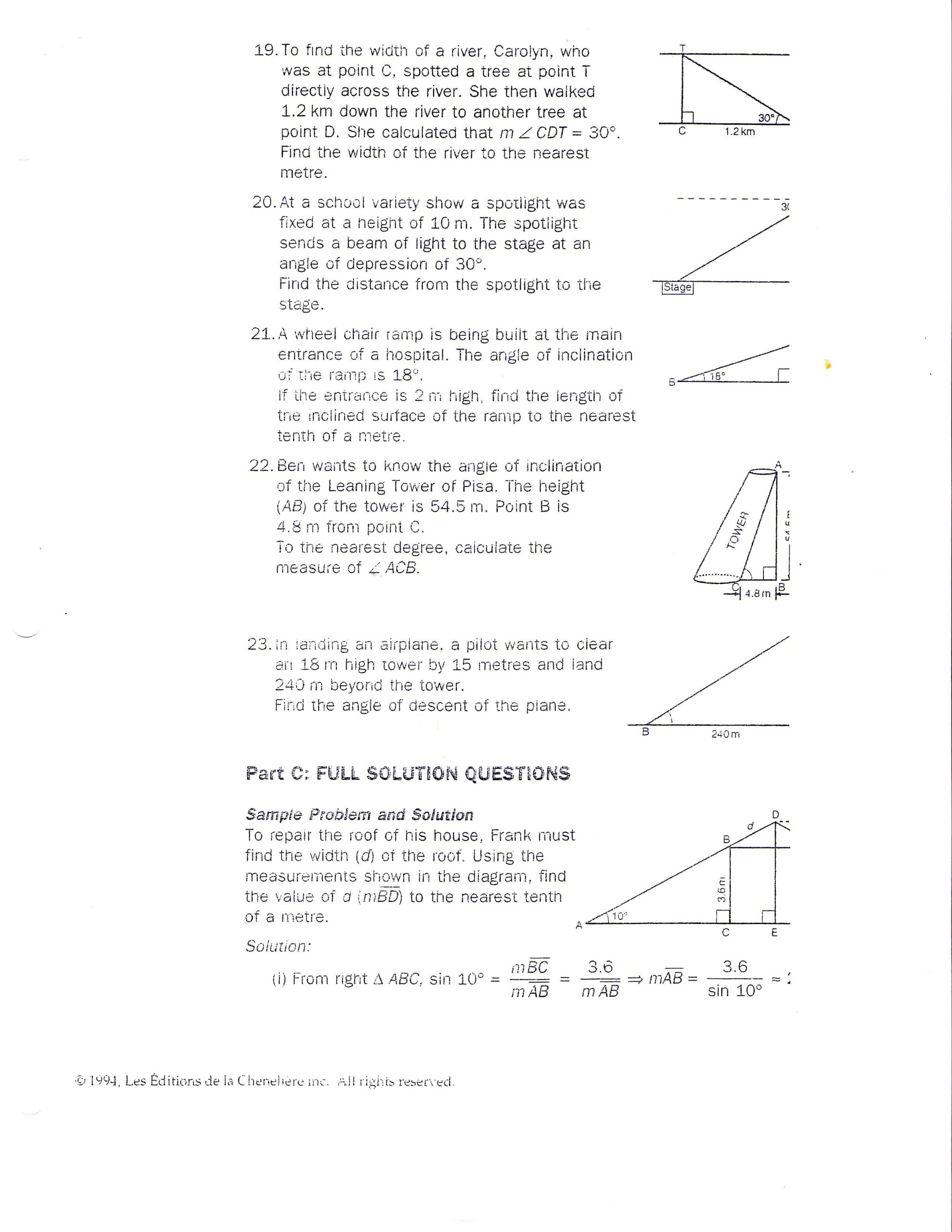 Trigonometry Word Problems Worksheet Answers Mrsmartinmath [licensed for Non Mercial Use Only] Math