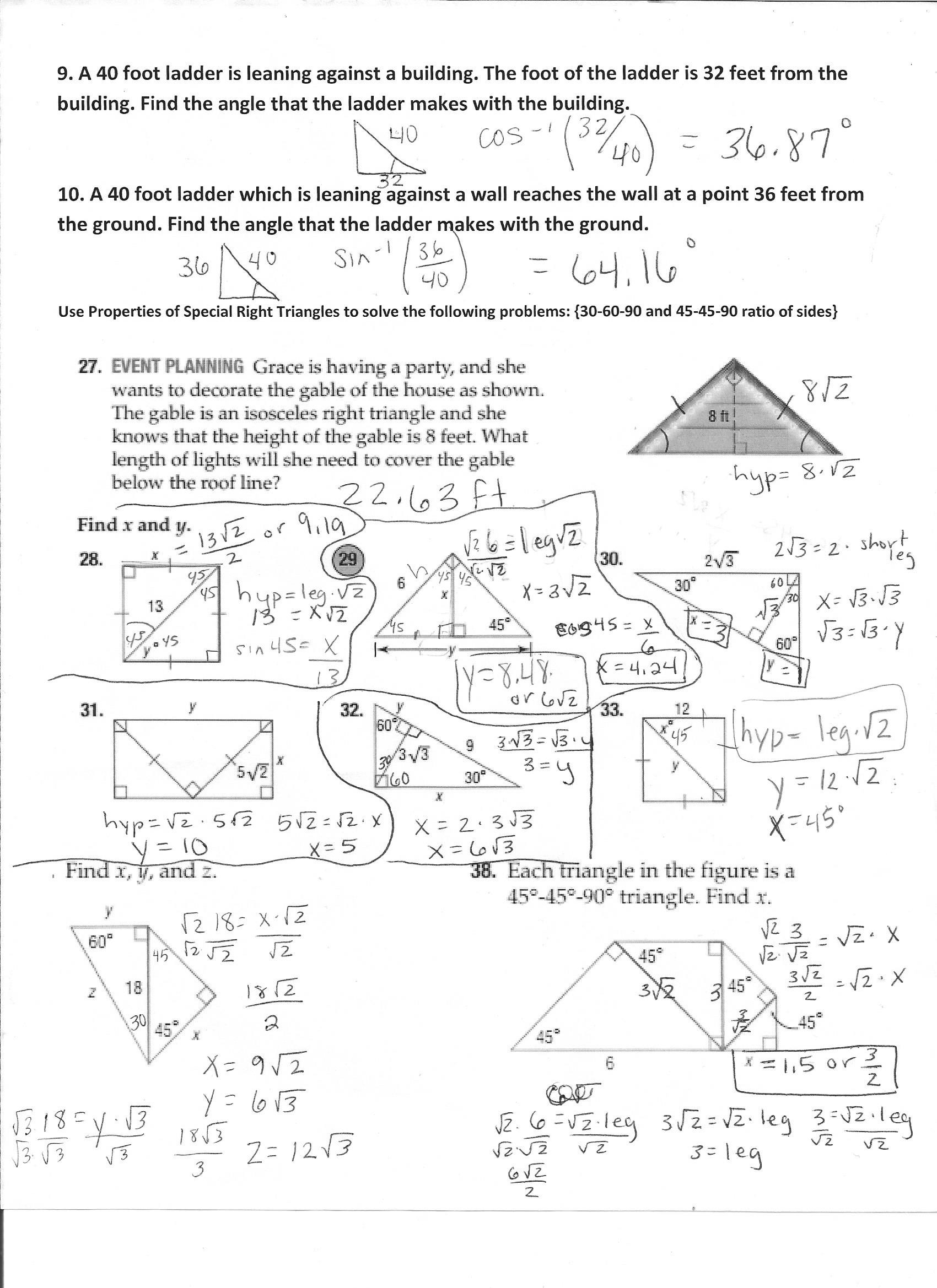 Trigonometry Word Problems Worksheet Answers Unit 7 Trigonometry ï ¿mrs Stowe