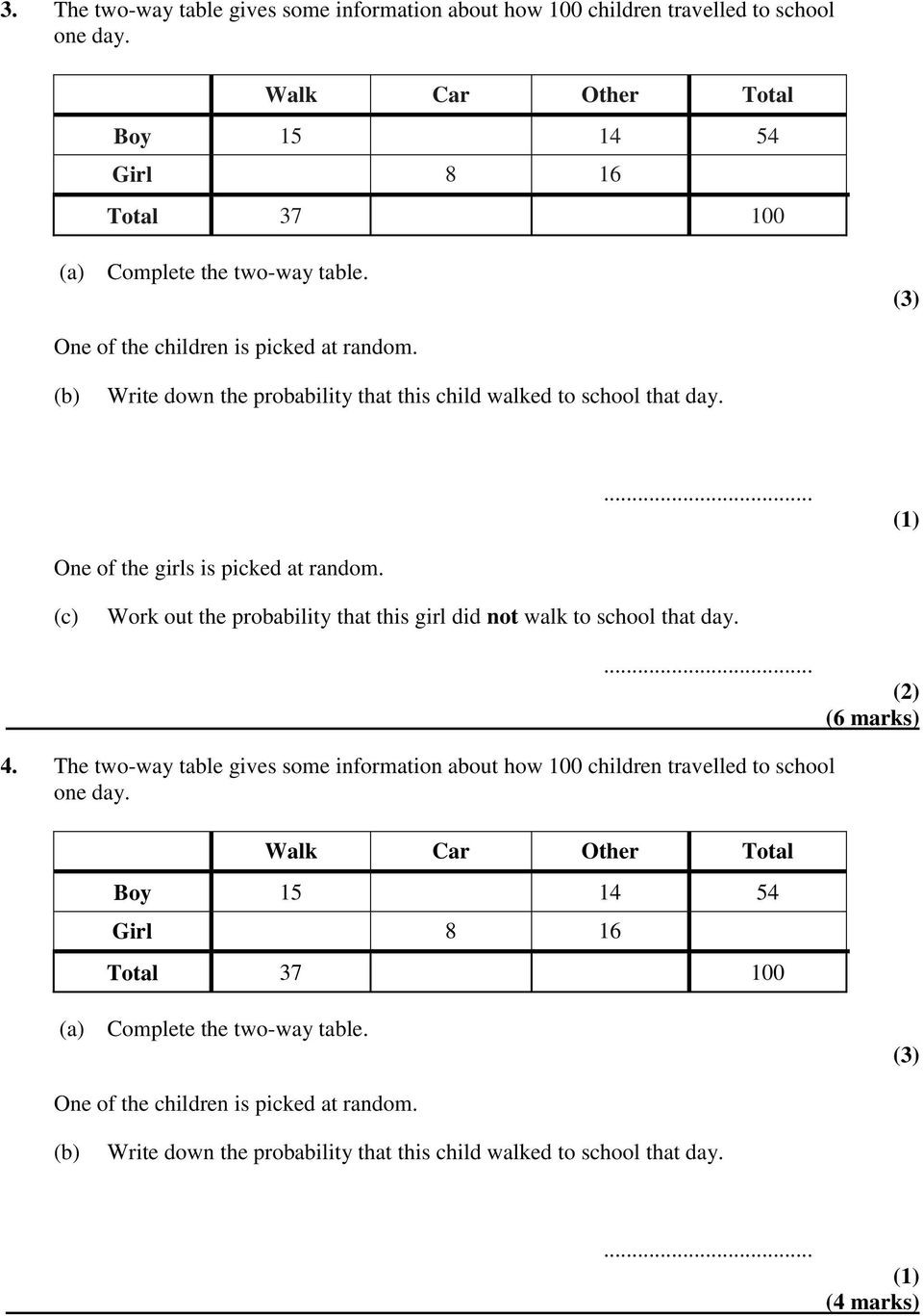 Two Way Frequency Table Worksheet Two Way Tables Edexcel Gcse Mathematics Linear 1ma0 Pdf