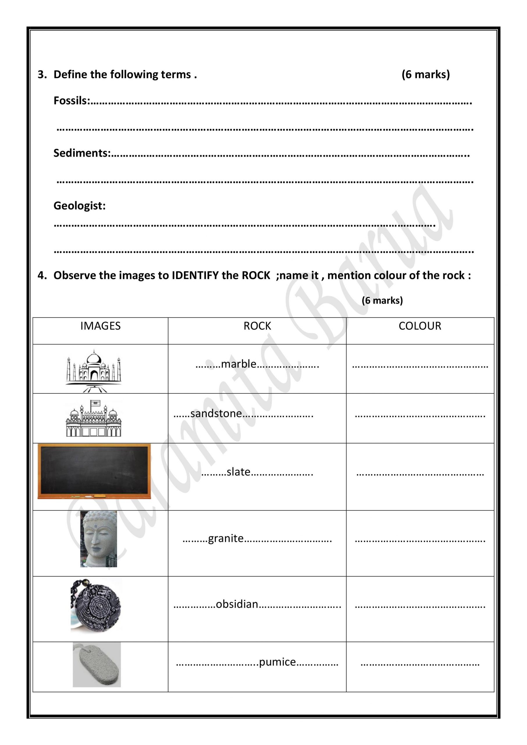 Types Of Rock Worksheet A Worksheet Rocks and Minerals for Class 5 Notes