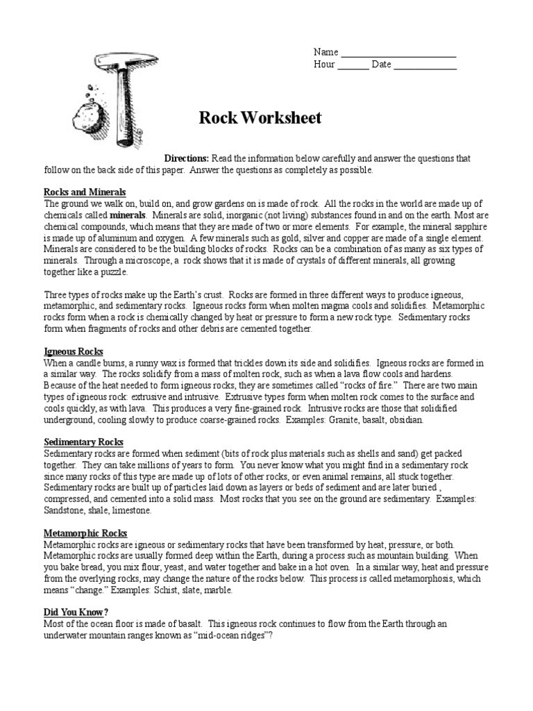 Types Of Rock Worksheet Rock Worksheet Igneous Rock