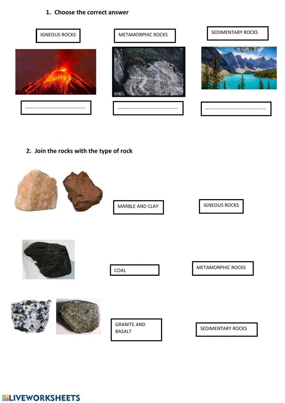 Types Of Rock Worksheet Volcanoes and Types Of Rocks Interactive Worksheet