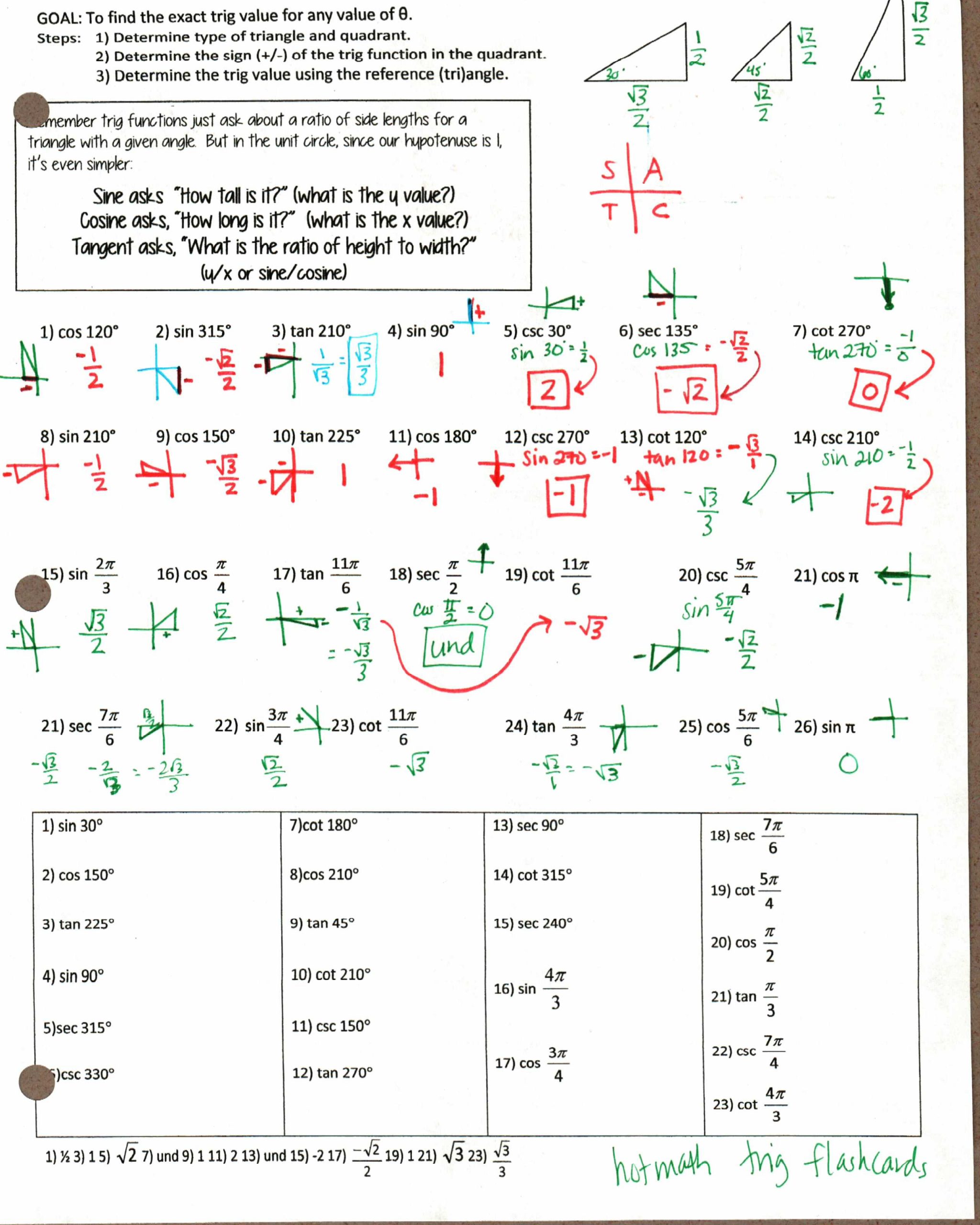 Unit Circle Practice Worksheet Trigonometric Functions the Unit Circle Worksheet Answers