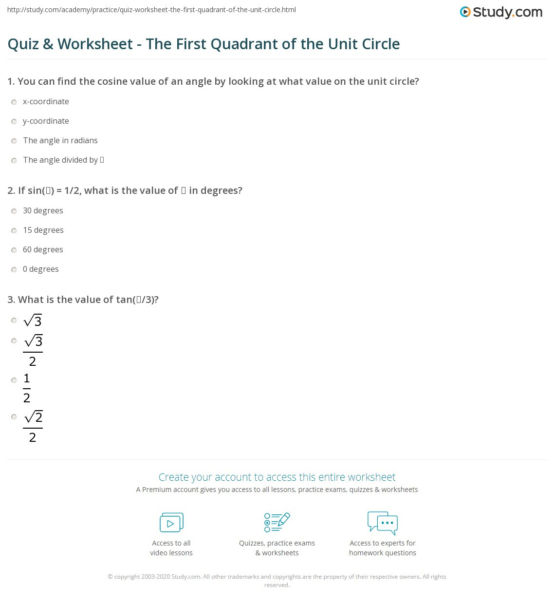 Unit Circle Worksheet with Answers Unit Circle Quiz Worksheet C Ile Web E Hükmedin