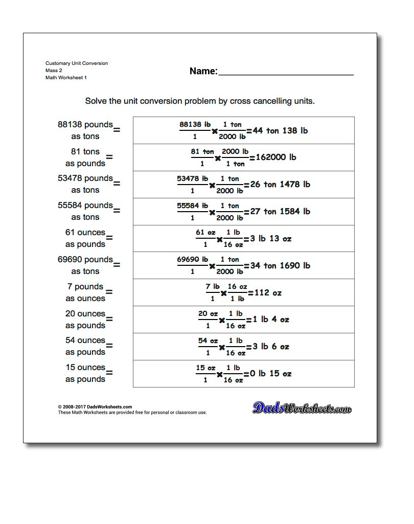 Unit Conversions Worksheet Answers Customary Unit Conversion Worksheet Paydayloansoptions