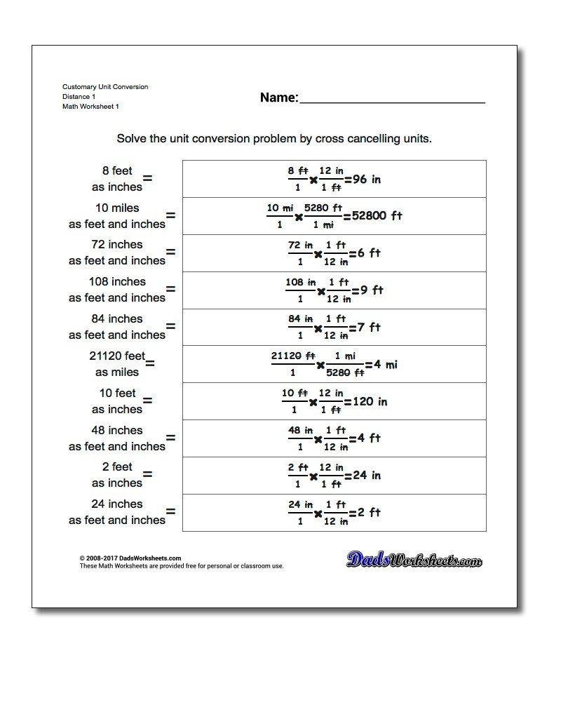 Unit Conversions Worksheet Answers Customary Unit Conversions