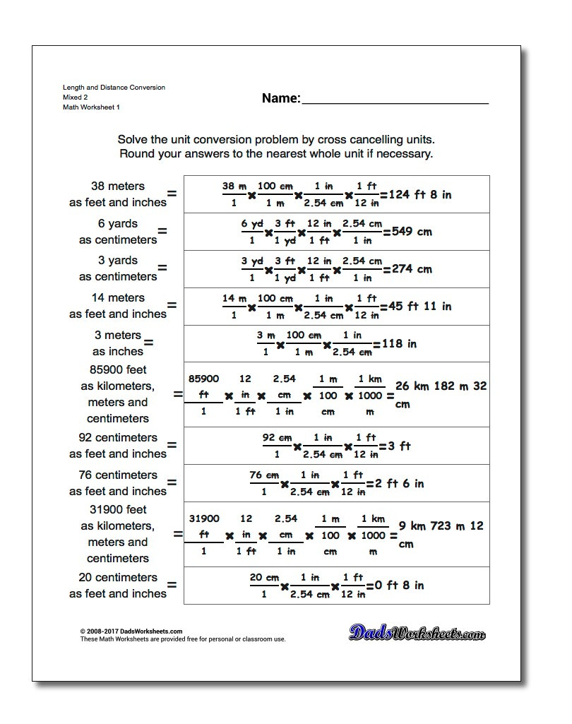 Unit Conversions Worksheet Answers Mixed Practice