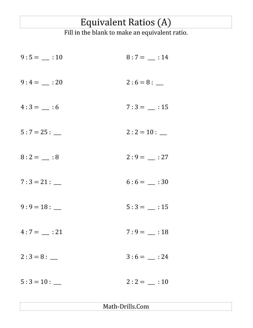 Unit Rate Worksheet 7th Grade Equivalent Ratios with Blanks Only On Right A