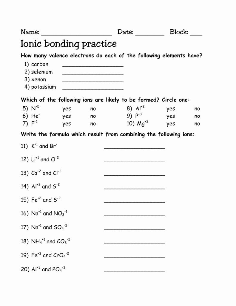 Valence Electrons Worksheet Answers Valence Electrons Worksheet Answers Luxury Ionic Bonding