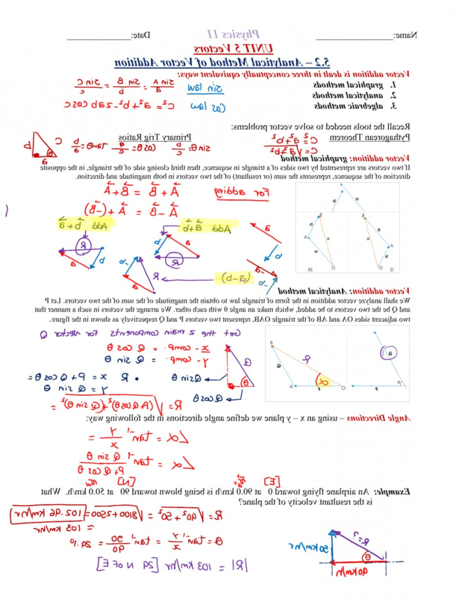 Vectors Worksheet with Answers Physics Unit Vectors Analytical Method Graphically Adding