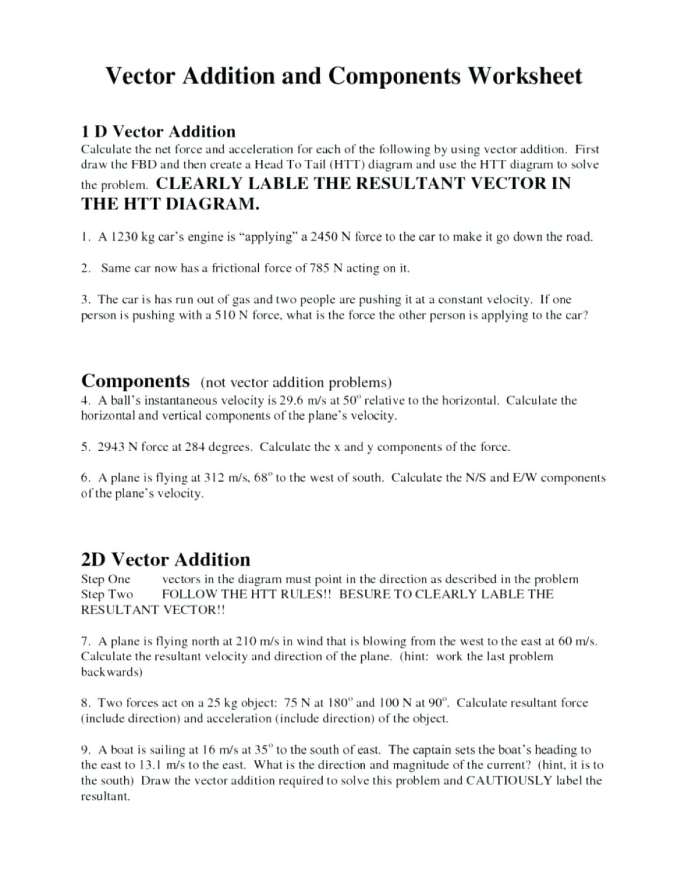 Vectors Worksheet with Answers Vector Addition Worksheet with Answers Worksheet List
