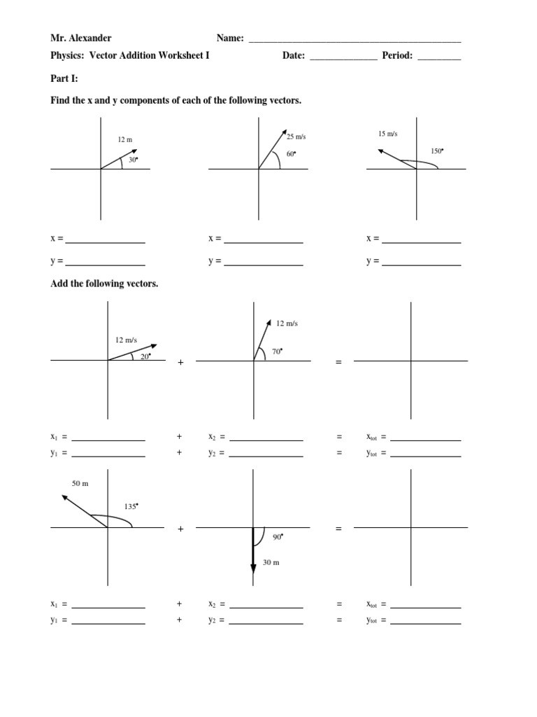 Vectors Worksheet with Answers Wkst Vector Addition Change 1 1