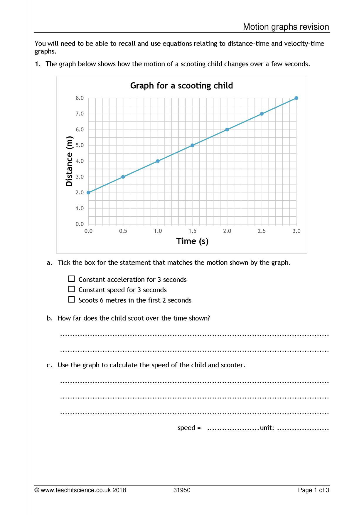 Velocity Time Graph Worksheet Motion Graphs Revision