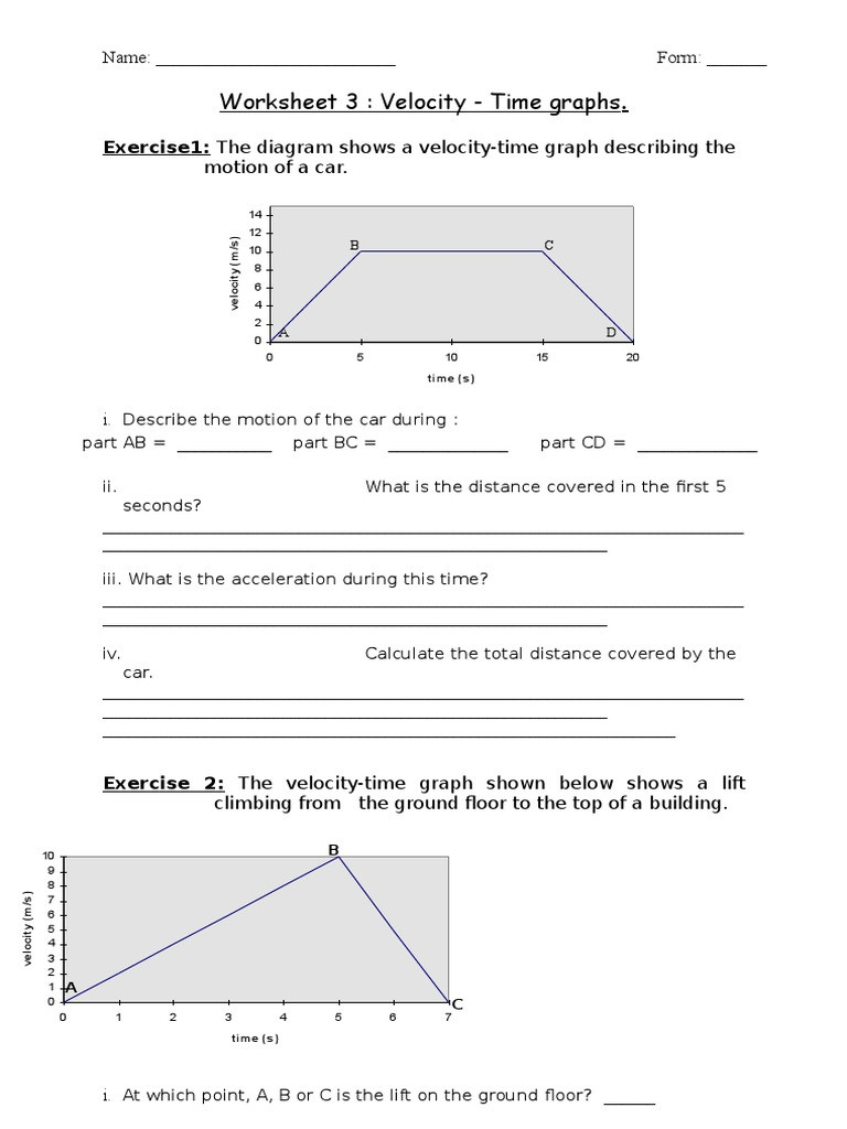 Velocity Time Graph Worksheet Worksheet 3 Velocity Time Graphs