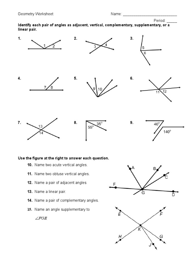 Vertical Angles Worksheet Pdf Angle Pairs Worksheet