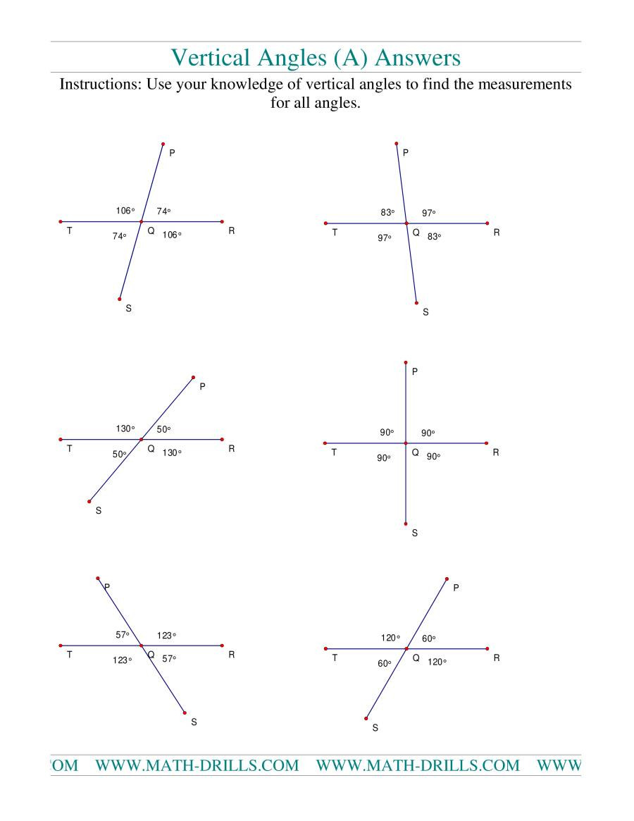 Vertical Angles Worksheet Pdf Vertical Angles A