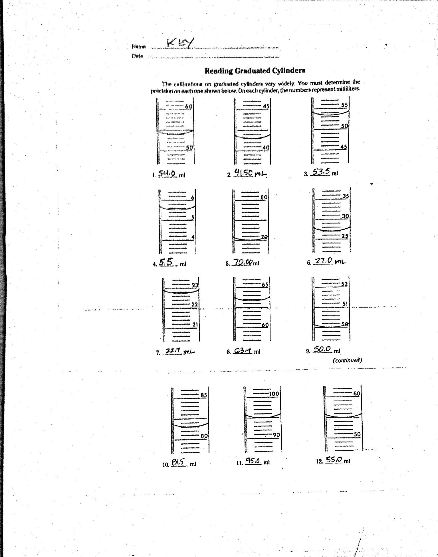 Volume by Water Displacement Worksheet Measurement Mass and Volume Mr Gibbs Science