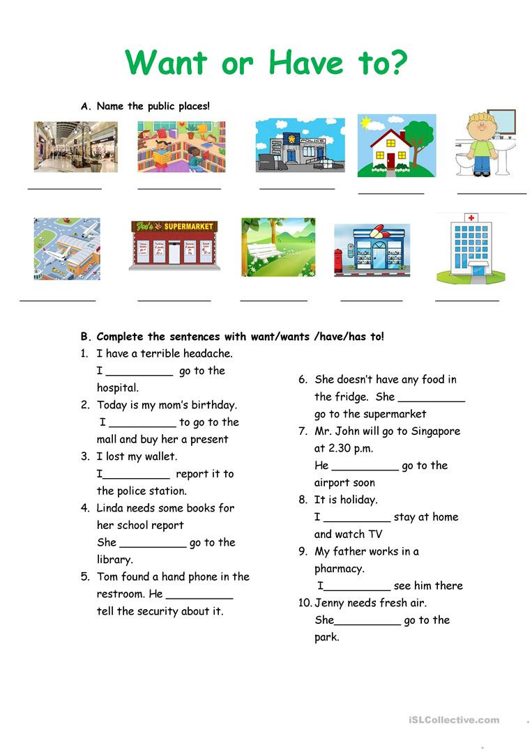 Wants Vs Needs Worksheet Want or Have to English Esl Worksheets for Distance