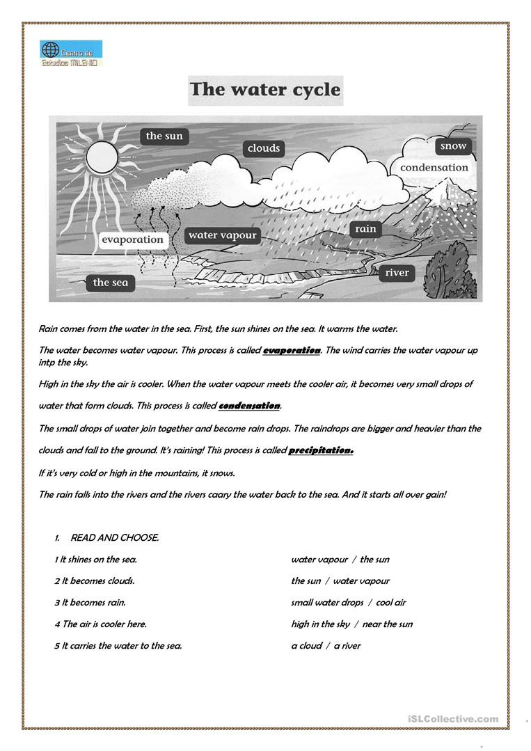 Water Cycle Worksheet Middle School English Esl Water Cycle Worksheets Most Ed 18