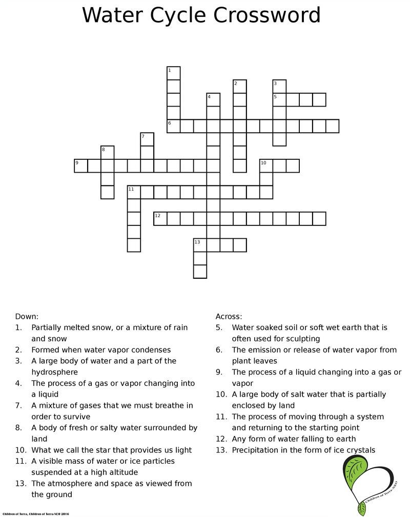 Water Cycle Worksheet Middle School Water Cycle Crossword Puzzle Great for Environmental