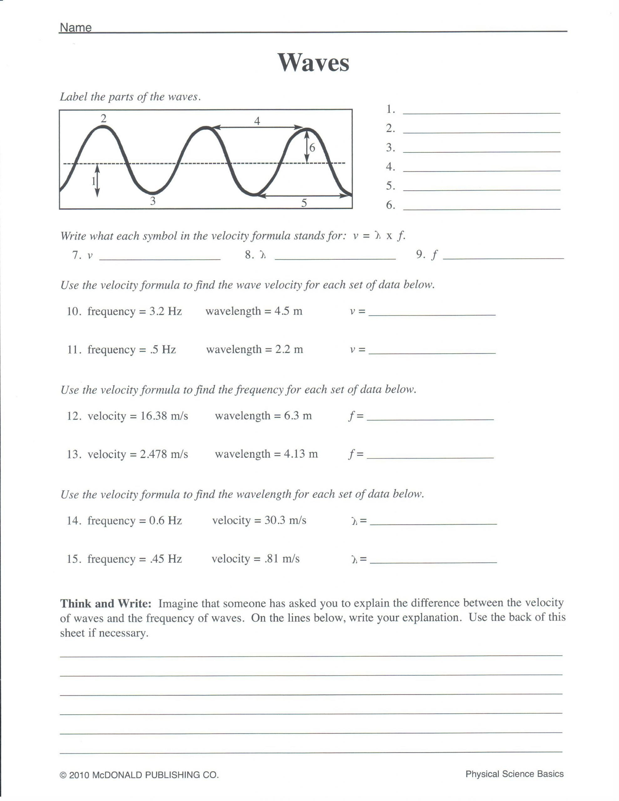 Wave Review Worksheet Answer Key 8 Recent Speed Velocity and Acceleration Di 2020