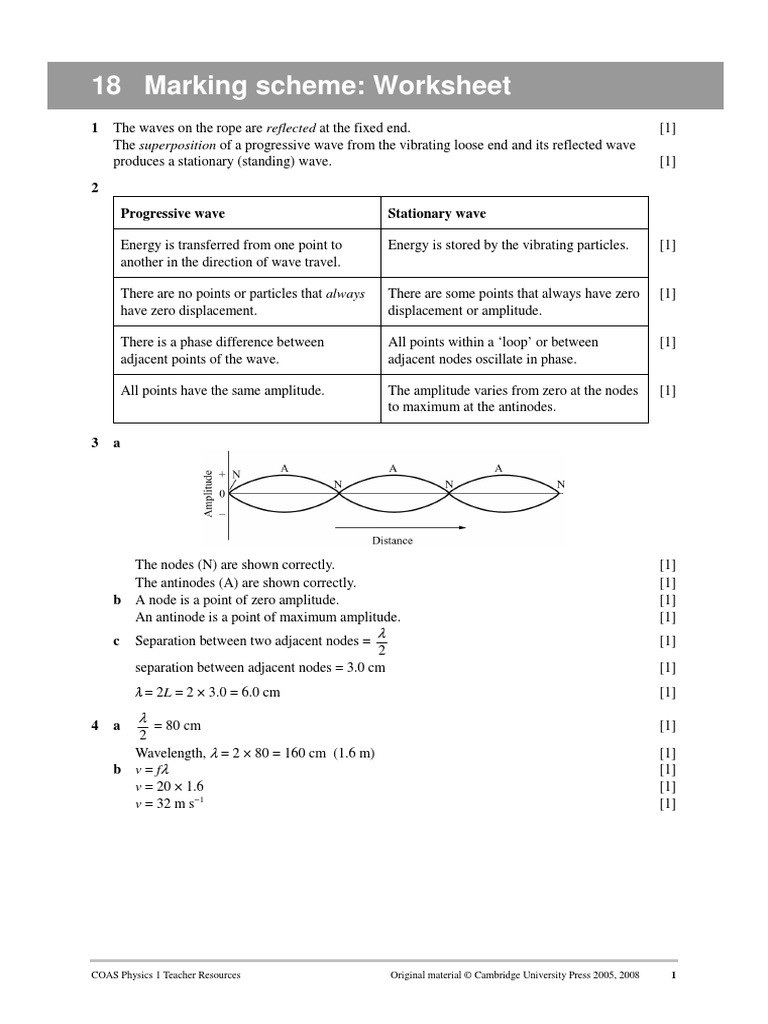 Waves Worksheet 1 Answers Ch 18 Stationary Waves Worksheet Answers