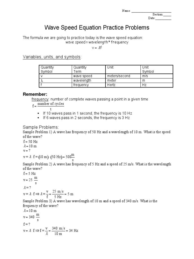 Waves Worksheet 1 Answers