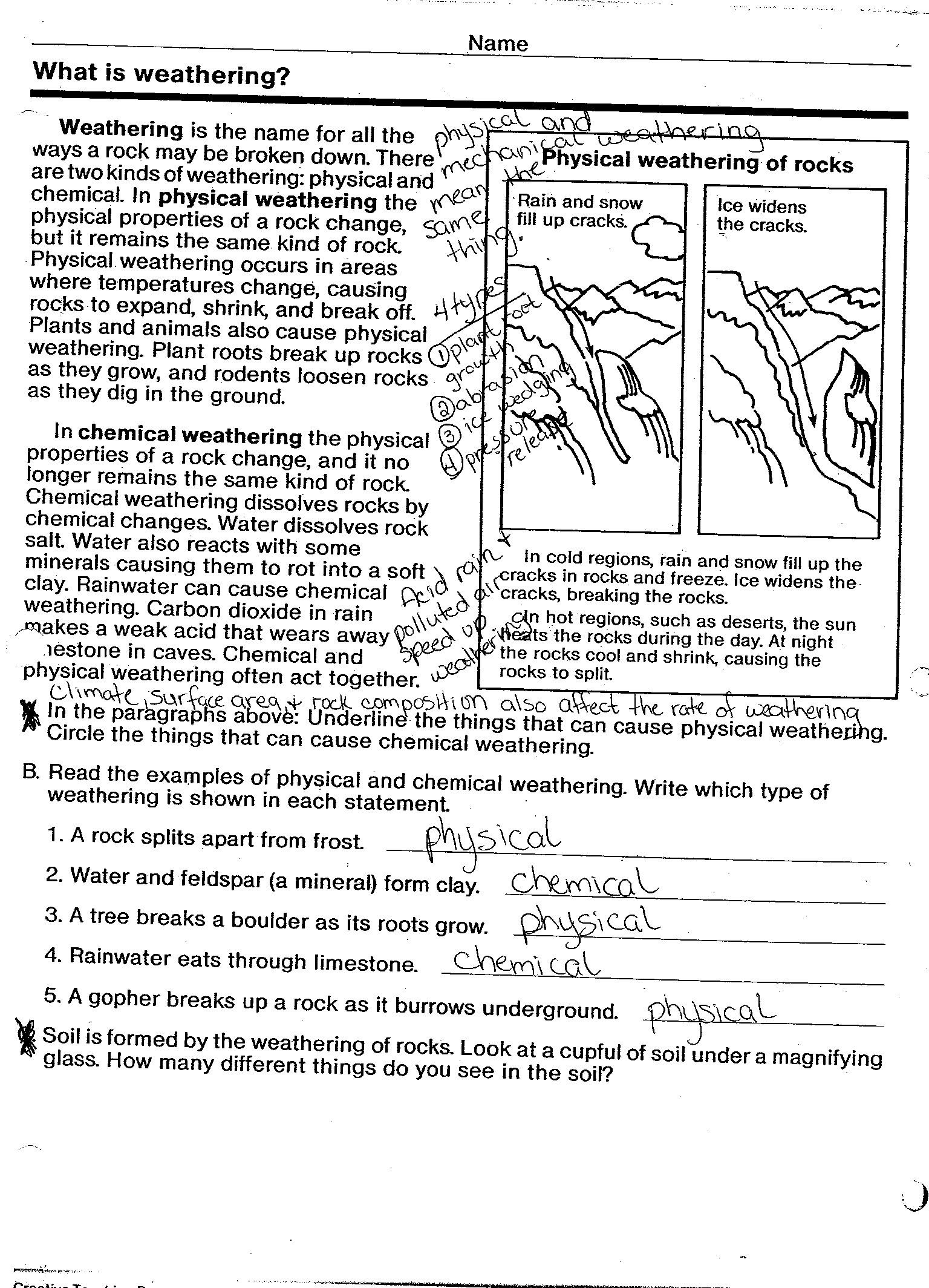 Weathering Erosion and Deposition Worksheet 28 [ Weathering Erosion and Deposition Worksheet