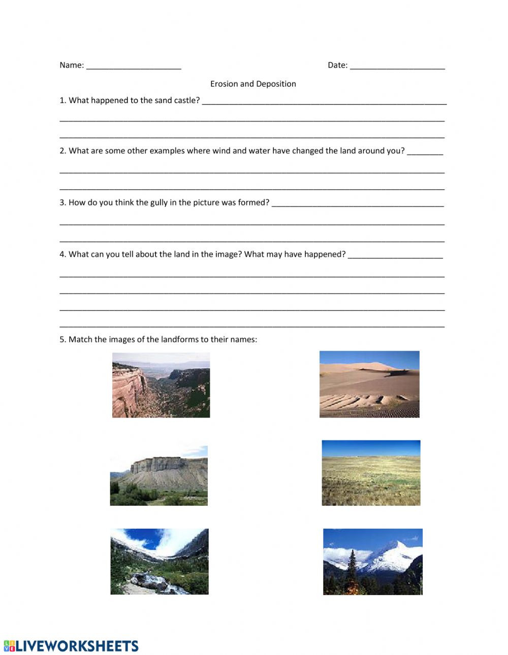 Weathering Erosion and Deposition Worksheet Erosion and Deposition Short Answers Interactive Worksheet