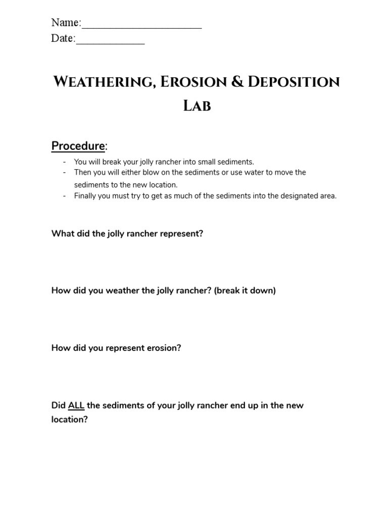 Weathering Erosion and Deposition Worksheet Weathering Erosion and Deposition Worksheet