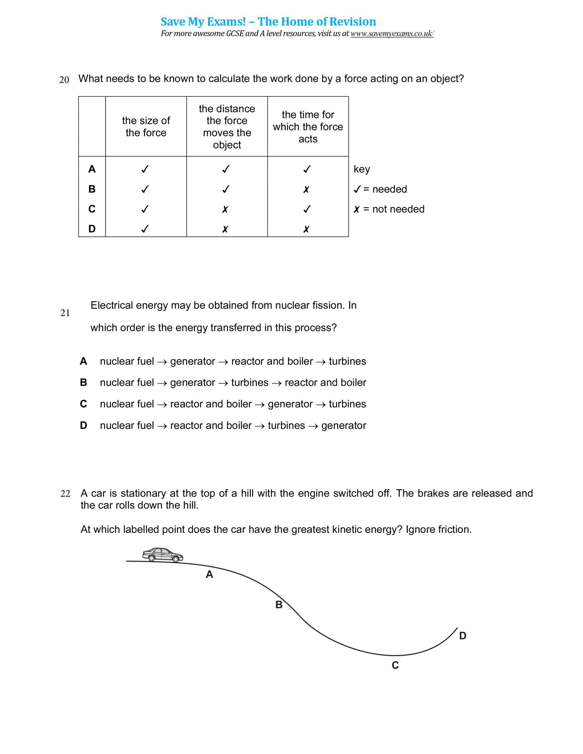 Work and Energy Worksheet Igcse Physics Notes Notes