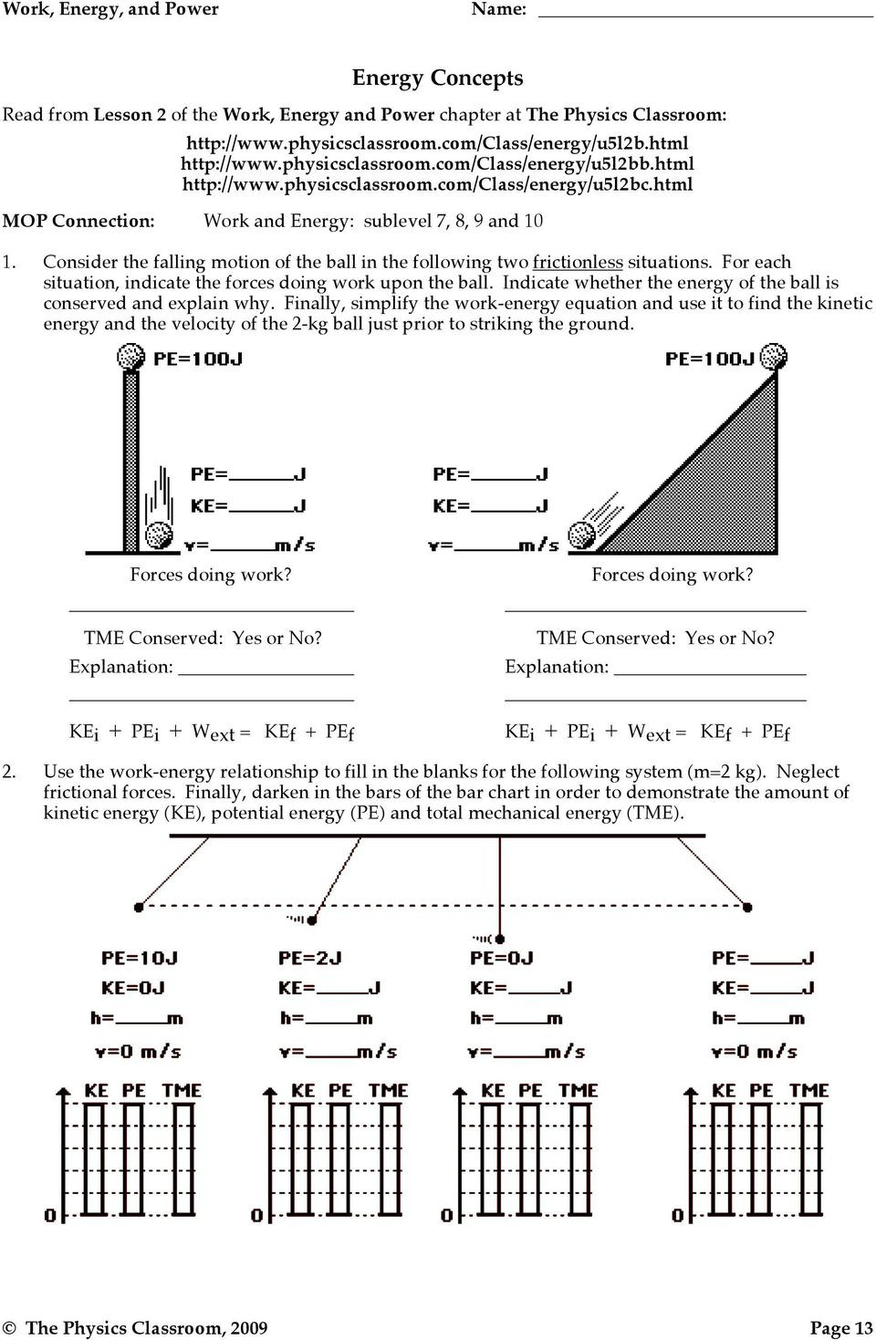 Work Energy and Power Worksheet Work Energy Bar Charts Pdf Free Download
