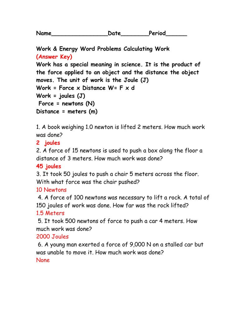 Work Energy and Power Worksheet Work Power and Energy Worksheet Nidecmege