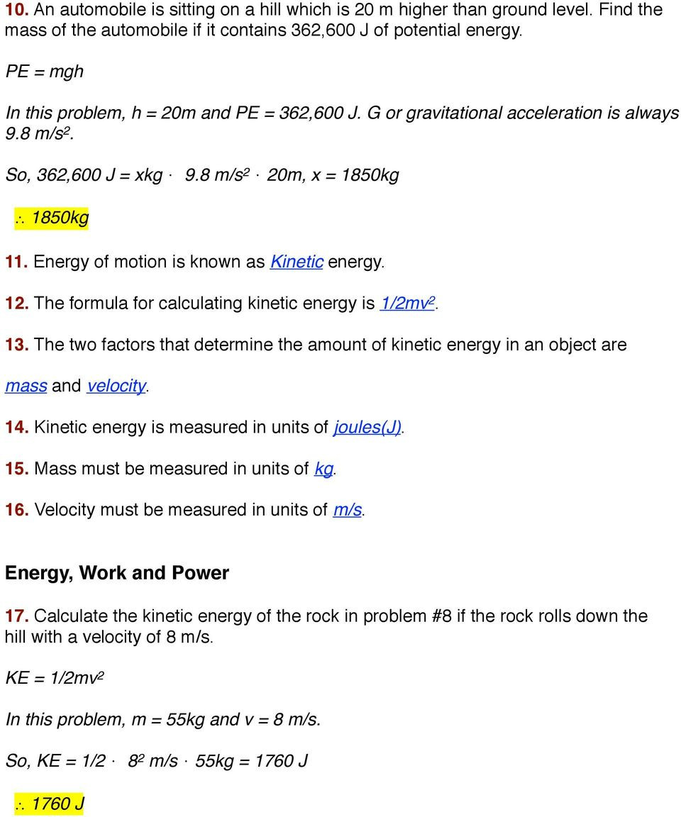 Work Energy and Power Worksheet Worksheet Kinetic and Potential Energy Problems Pdf Free