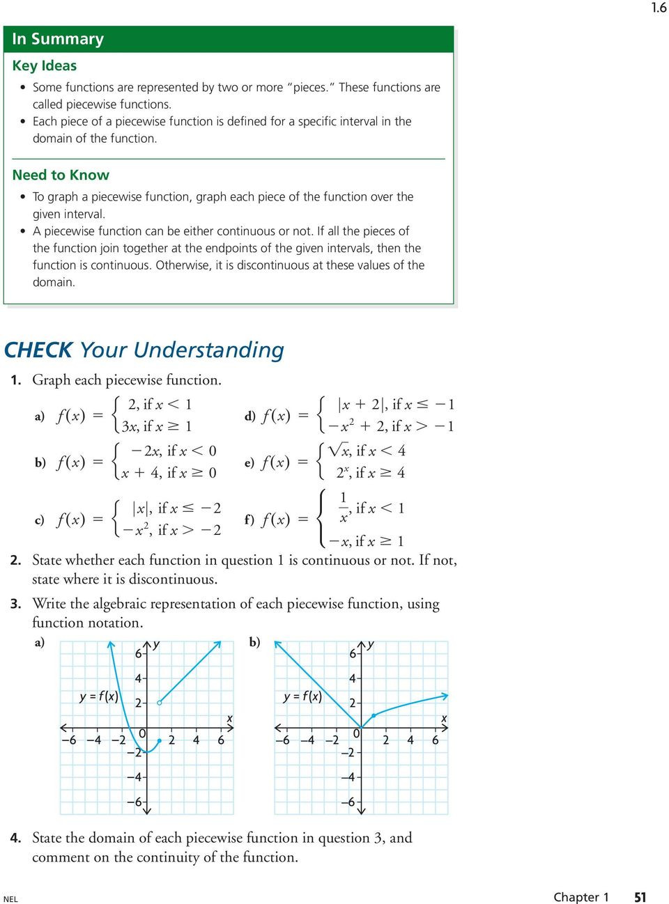 Worksheet Piecewise Functions Answer Key 1 6 Piecewise Functions Learn About the Math Representing