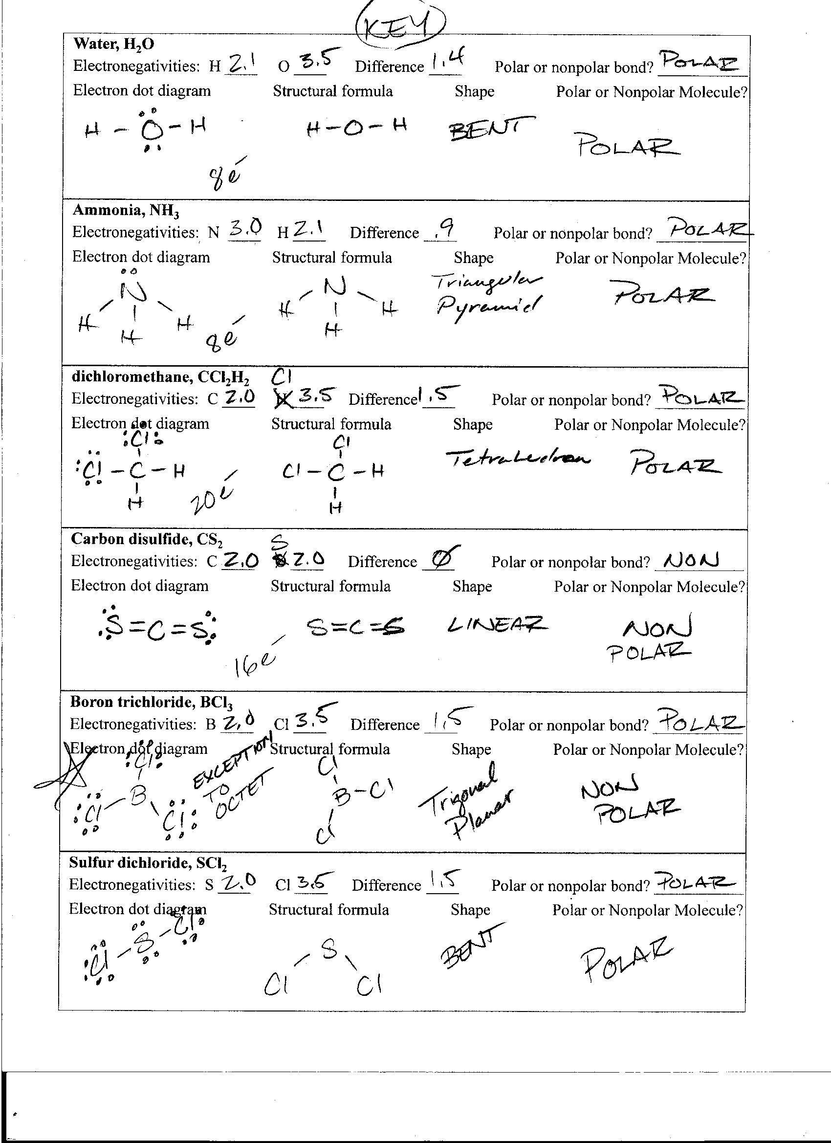 Worksheet Polarity Of Bonds Answers Foothill High School