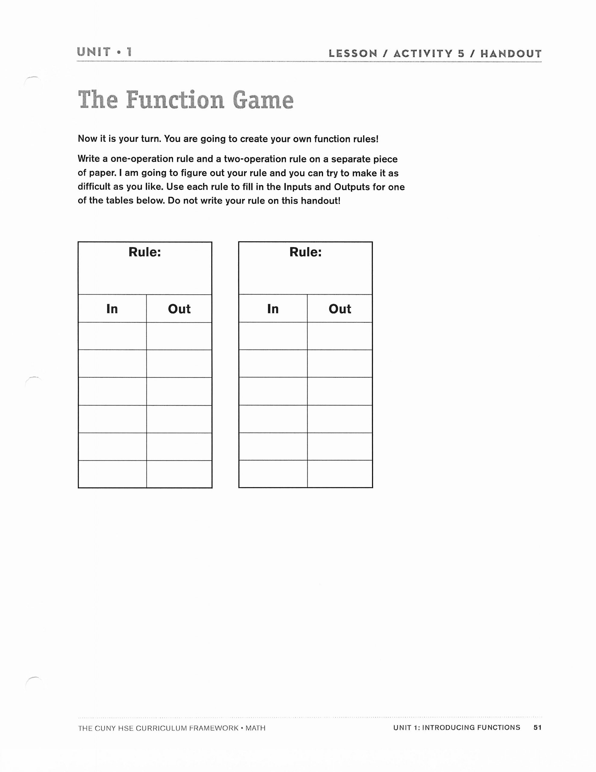 Writing A Function Rule Worksheet Lesson Plan 1