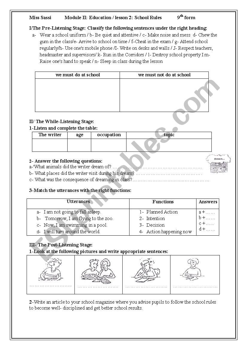 Writing A Function Rule Worksheet Lesson2 School Rules 9th form Esl Worksheet by Kaousassi