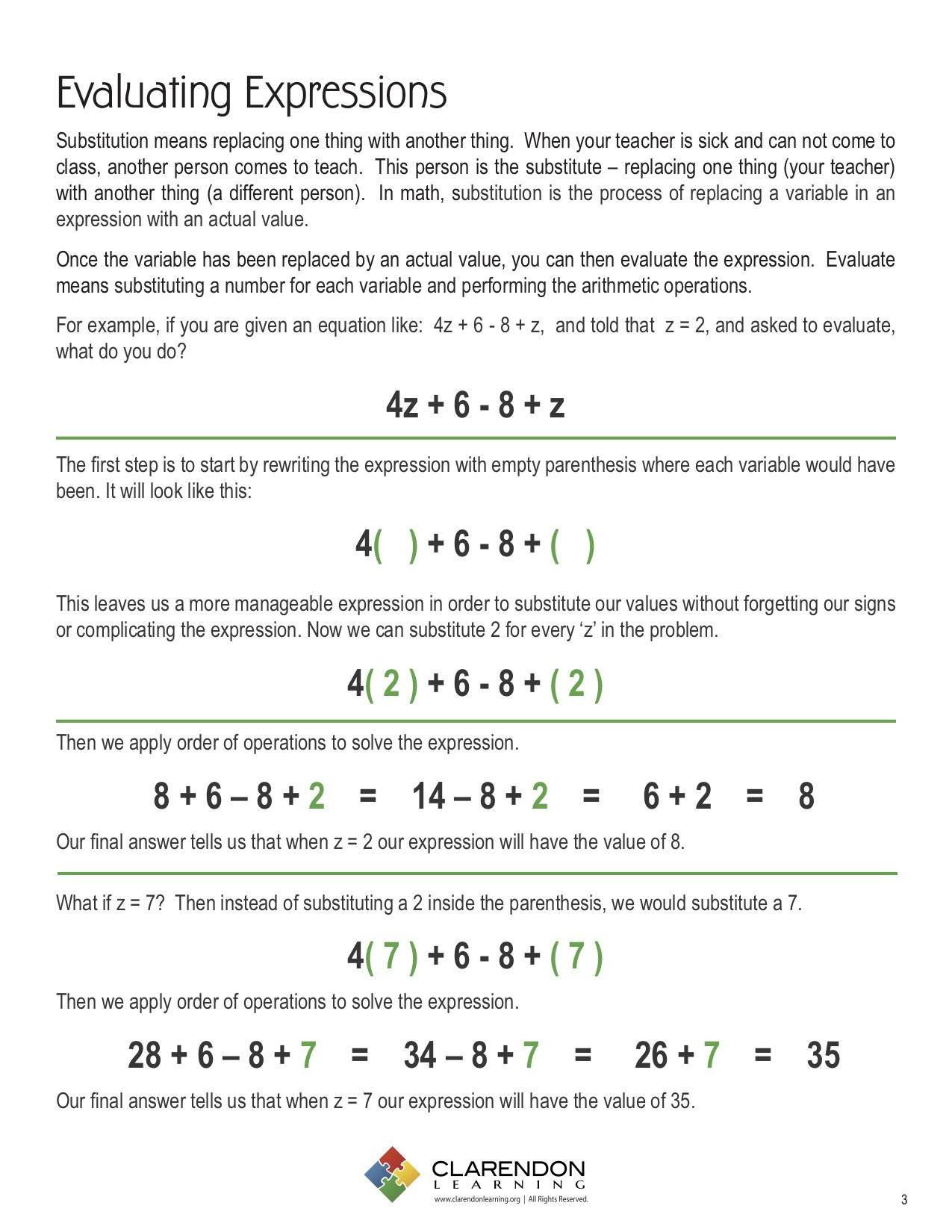 Writing and Evaluating Expressions Worksheet | Worksheet for Education