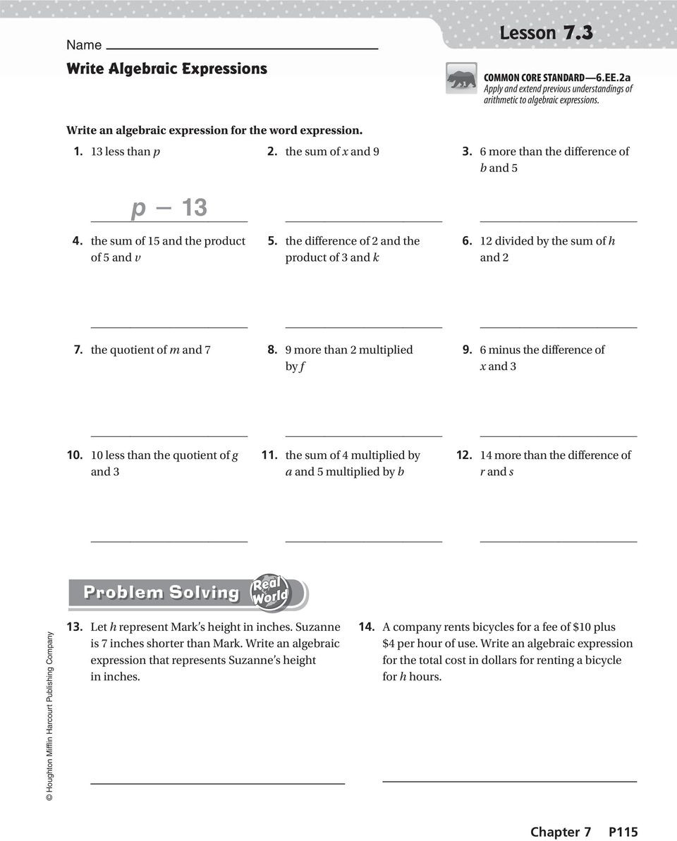 Writing And Evaluating Expressions Worksheet