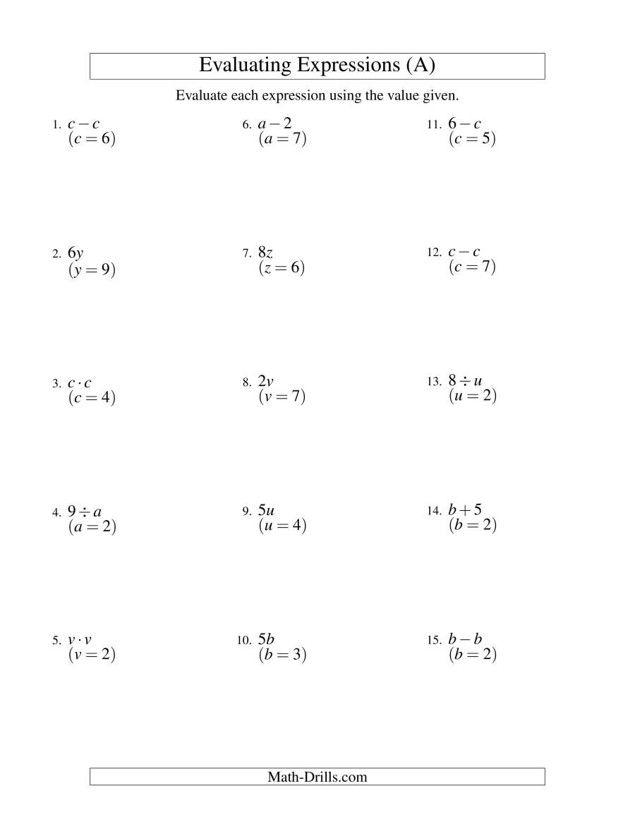 Writing and Evaluating Expressions Worksheet Writing and Evaluating Expressions Worksheet Pdf