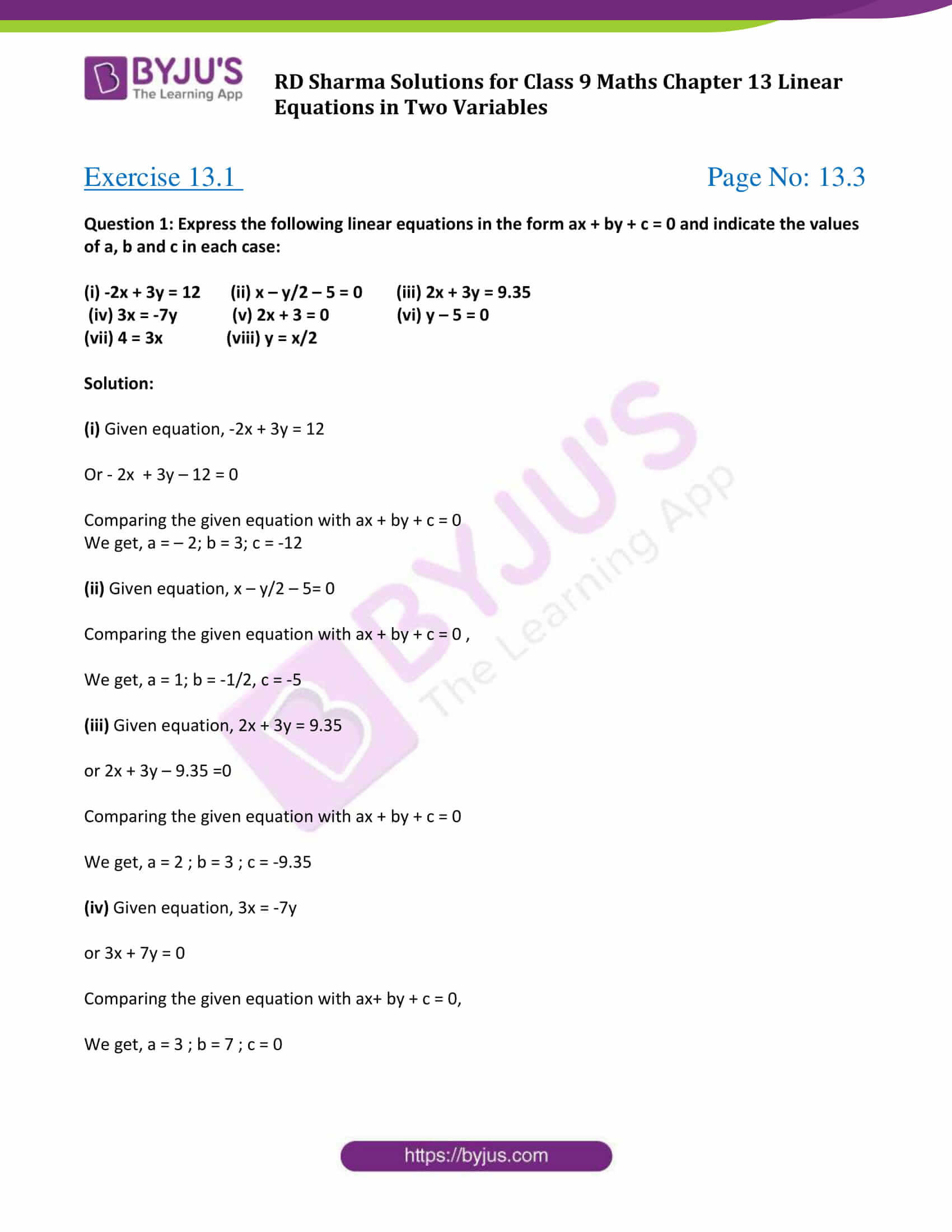 Writing Linear Equations Worksheet Answers Rd Sharma solutions Class 9 Chapter 13 Linear Equations In